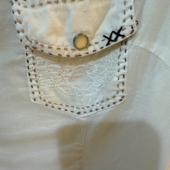 Vintage Guess Jeans White Snap Button Up Embroidered Cross Design moto goth - Picture 10 of 14